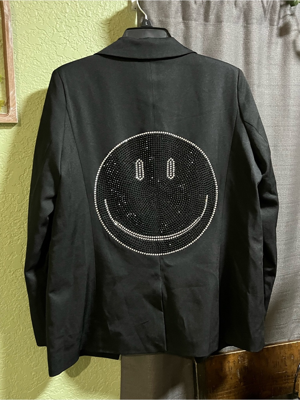 Elan Black Gemstone Smiley Blazer Jacket Fancy Shiny Suit